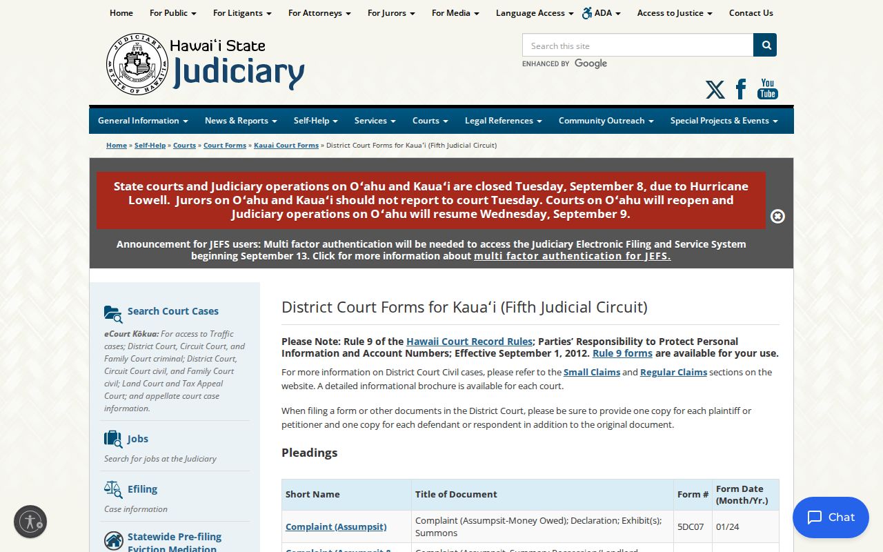 Kauai County bench warrant blank 5DC03 and 5DC19 form links