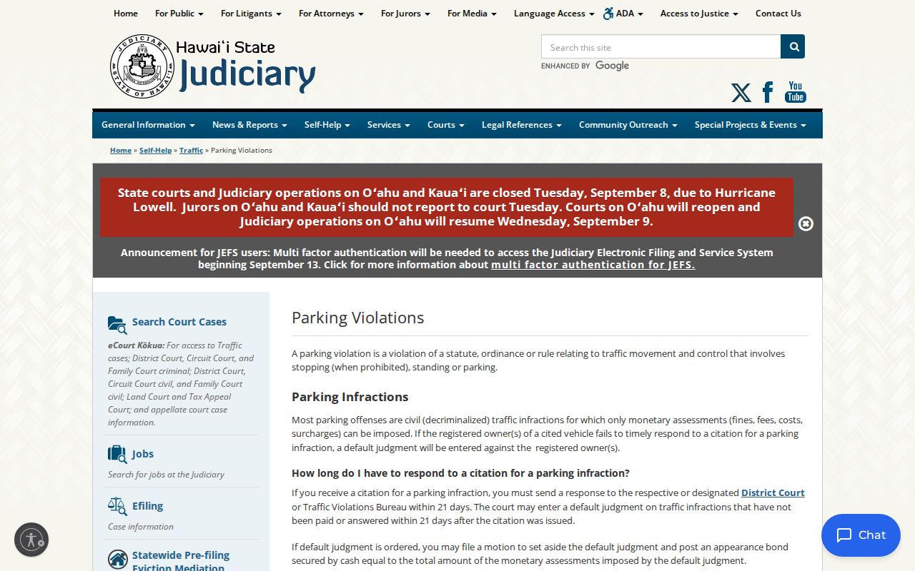Kauai County traffic warrant parking default guidance